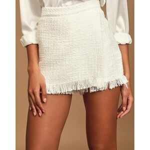 Lulus White Tweed Skort Fringed Hem Size XS
